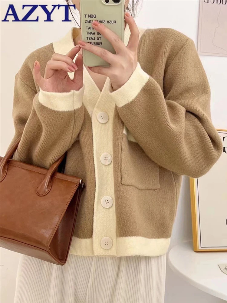 AZYT Panelled Color Soft V Neck Woman Sweater Cardigans Autumn Winter Loose Knitted Cardigan Jacket Female Casual Sweater Coat
AZYT Panelled Color Soft V Neck Woman Sweater Cardigans Autumn Winter Loose Knitted Cardigan Jacket Female Casual Sweater Coat