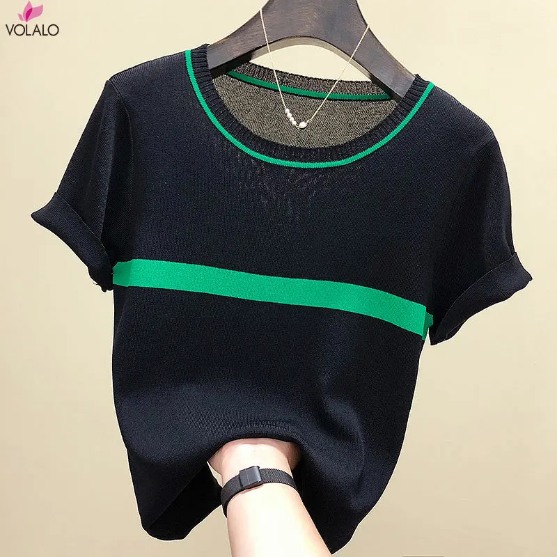 VOLALO New Knitted T Shirt Women Summer O-Neck Short Sleeve T-shirt Female Striped Casual Tops Tee Shirt Women's Clothing 2021
VOLALO New Knitted T Shirt Women Summer O-Neck Short Sleeve T-shirt Female Striped Casual Tops Tee Shirt Women's Clothing 2021