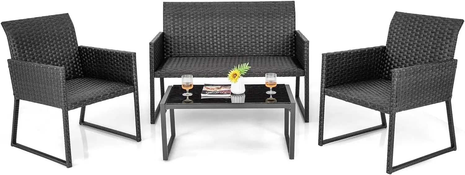 4 Pieces Wicker Patio Furniture Set with Quick Dry Foam, Patiojoy Outdoor Conversation Set with Tempered Glass Coffee Table
4 Pieces Wicker Patio Furniture Set with Quick Dry Foam, Patiojoy Outdoor Conversation Set with Tempered Glass Coffee Table