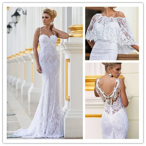 2015 Fashion Design White Sweetheart Spaghetti Straps Lace Mermaid Wedding Dresses Bridal Gowns Fashion Vestido De Noiva
2015 Fashion Design White Sweetheart Spaghetti Straps Lace Mermaid Wedding Dresses Bridal Gowns Fashion Vestido De Noiva