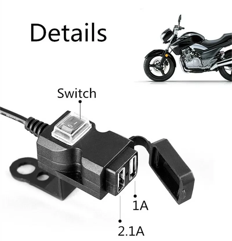 Waterproof Dual USB 12V Motorcycle Handlebar Charger Socket w/ Switch & Mounts Motorcycle Charger Modification Parts
Waterproof Dual USB 12V Motorcycle Handlebar Charger Socket w/ Switch & Mounts Motorcycle Charger Modification Parts