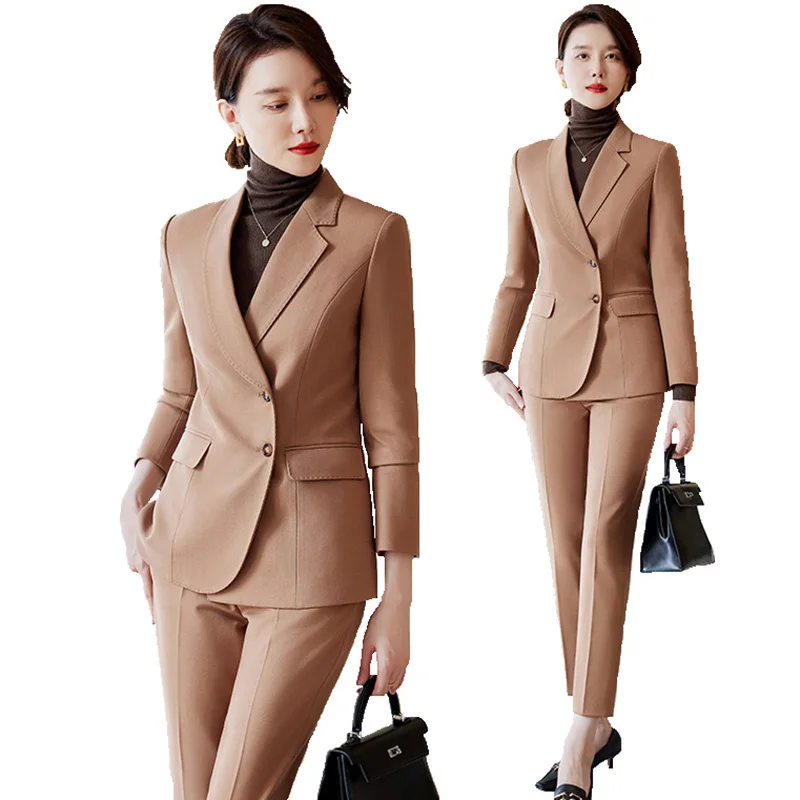 

Khaki Suit Women 2023 New Autumn High End Fashion Temperament Professional Blazer And Pants Sets Office Ladies Work Wear