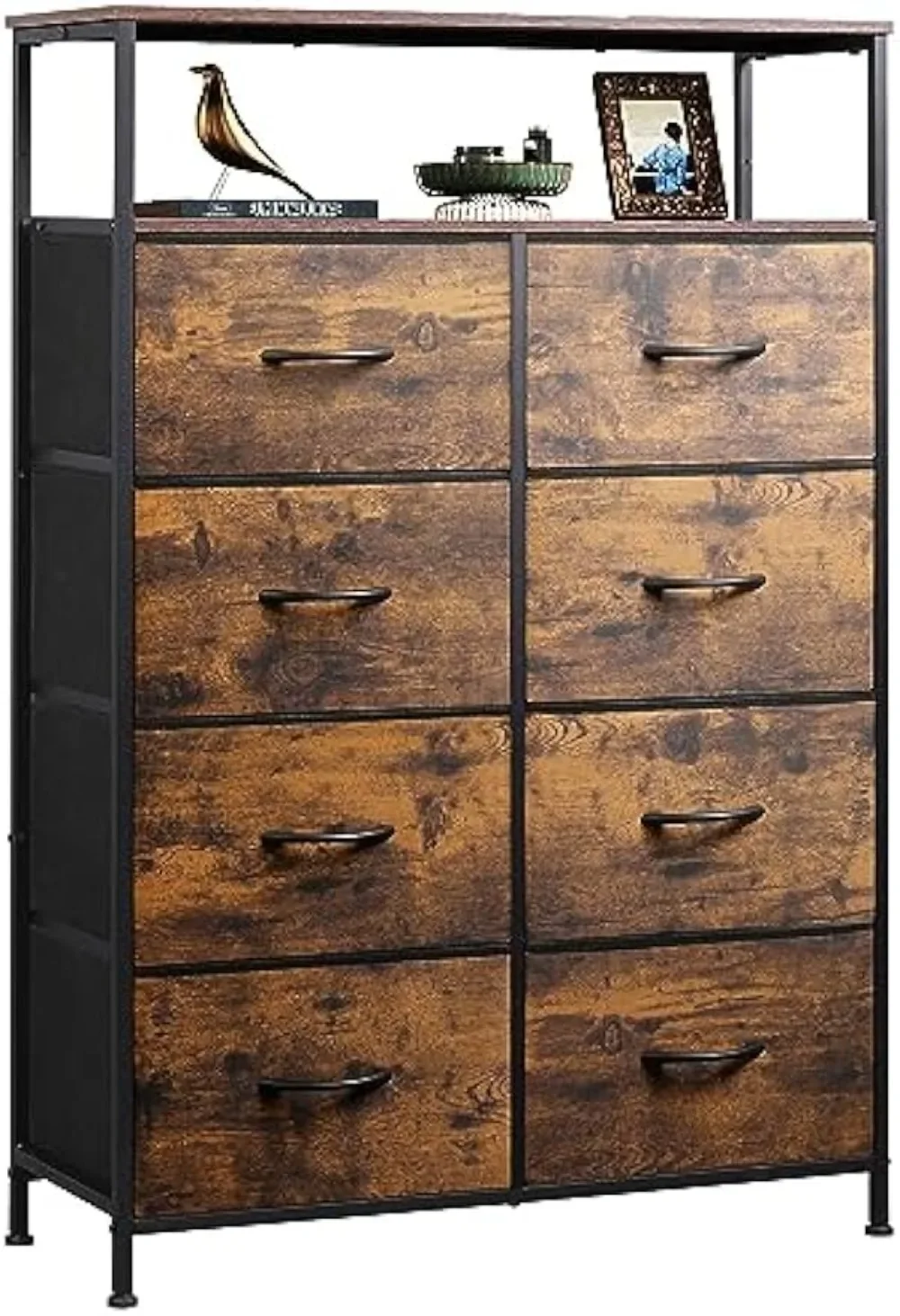 

Fabric Dresser for Bedroom, Storage Drawer Unit,Dresser with 8 Deep Drawers for Office, College Dorm, Rustic Brown Wood