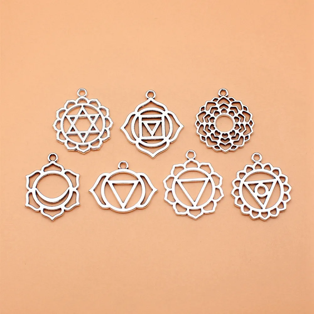 7pcs/lot Antique Silver Color Chakra Charms Collection For Jewelry Making Diy Accessories
7pcs/lot Antique Silver Color Chakra Charms Collection For Jewelry Making Diy Accessories