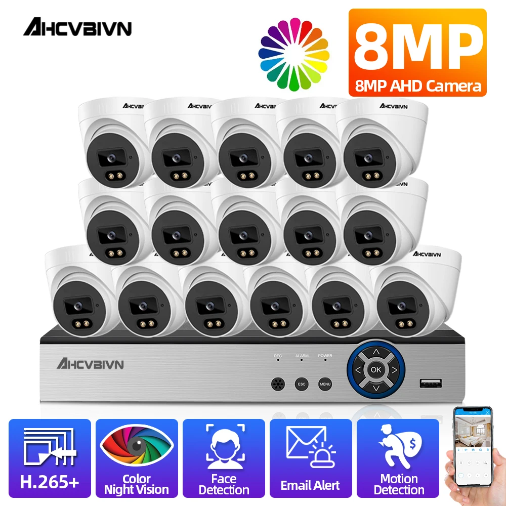 8MP 6 in1 Analog CCTV DVR 4K 16Channel Face Motion Detection Full Color Night Vision Dome Camera Video Surveillance System Set
8MP 6 in1 Analog CCTV DVR 4K 16Channel Face Motion Detection Full Color Night Vision Dome Camera Video Surveillance System Set
