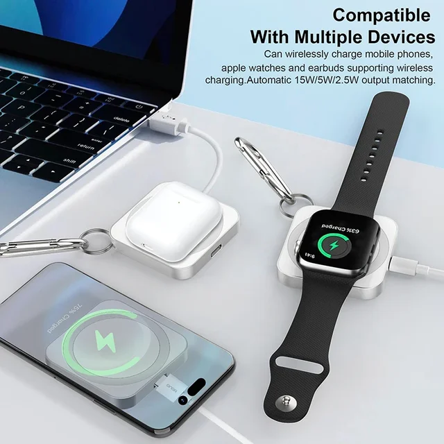 Chargeur sans fil magnétique portable 3 en 1, chargeur de charge de type C pour Apple Watch 8, Airpods Pro, iPhone 11, 12, 13, 14, 15, ProMax 2