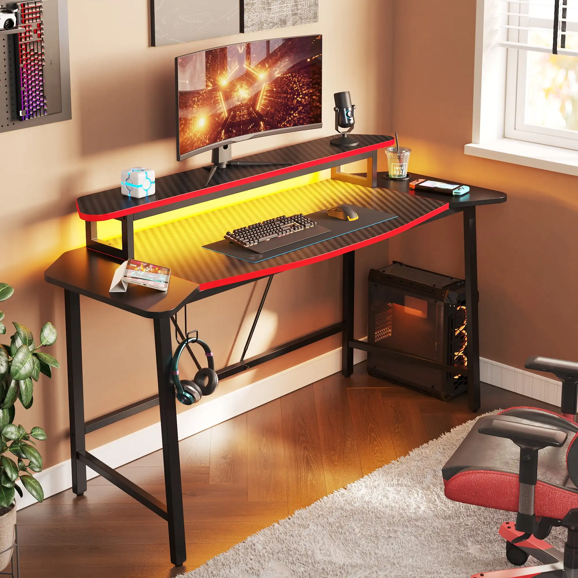 

63 дюймовый прямоугольный ПК ноутбук компьютерный игровой стол с подставкой для монитора и подставкой красного цвета