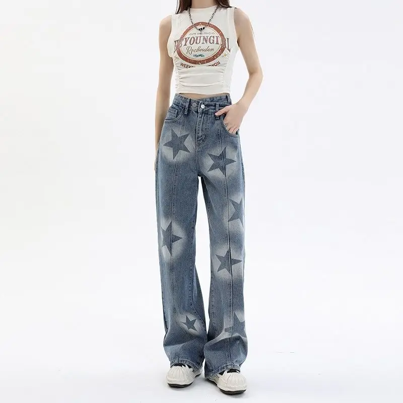 Jeans Star Print Vintage Blue High Waist Women American Fashion Streetwear Wide Leg Jean Female Denim Trouser Baggy Denim Pants
Jeans Star Print Vintage Blue High Waist Women American Fashion Streetwear Wide Leg Jean Female Denim Trouser Baggy Denim Pants