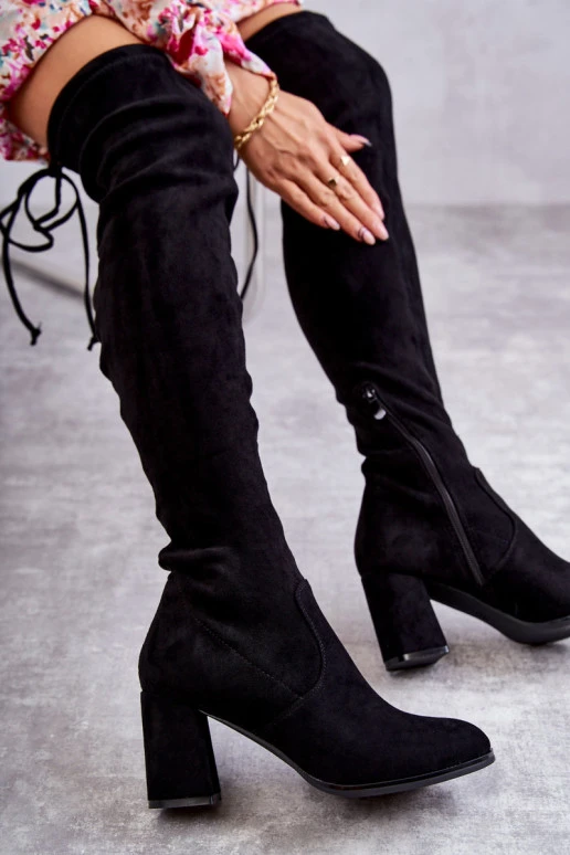 性感靴子高跟鞋 人造绒面革 女式及膝靴