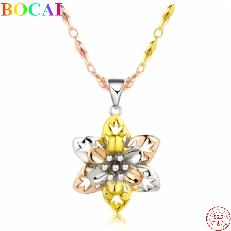

BOCAI S925 Sterling Silver Necklace Female Colors Thai Silver Clavicle Chain Simple Fringed 2021 Pure Argentum Popular Jewelry