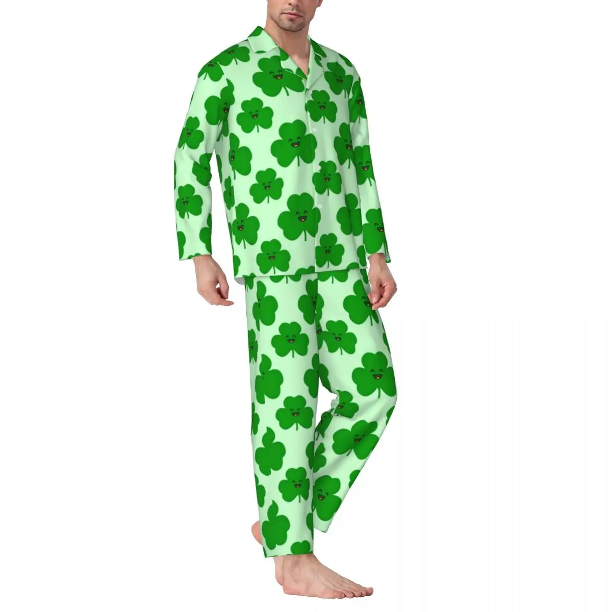 Pajamas Male Happy Shamrock Sleepwear Cartoon Leaf Print Two Piece Loose Pajama Sets Long Sleeve Comfortable Oversize Home Suit
Pajamas Male Happy Shamrock Sleepwear Cartoon Leaf Print Two Piece Loose Pajama Sets Long Sleeve Comfortable Oversize Home Suit
