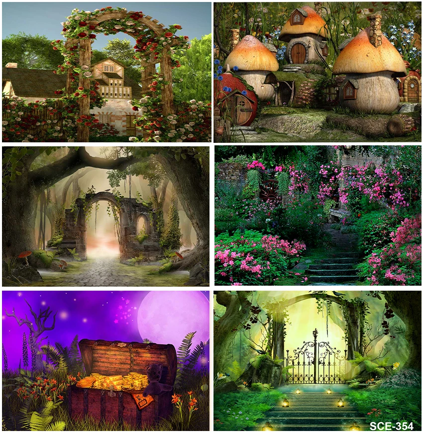 

Фоны для фотосъемки с изображением весеннего пейзажа грибов домика сказок леса джунглей реквизит для вечеринки на день рождения новорожденного свадьбы