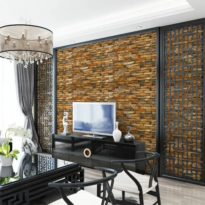

10PCS Retro 3D Brick Pattern Wallpaper Wall Sticker 77x70cm Waterproof Self-Adhesive Living Room Bedroom TV Wall Sticker
