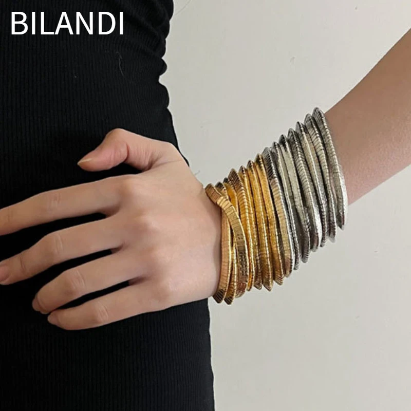 Bilandi-Bracelets multi-couches en métal pour femmes, bijoux modernes, design populaire, cadeaux de fête, accessoires fins, tendance, nouveau, 2024 1
