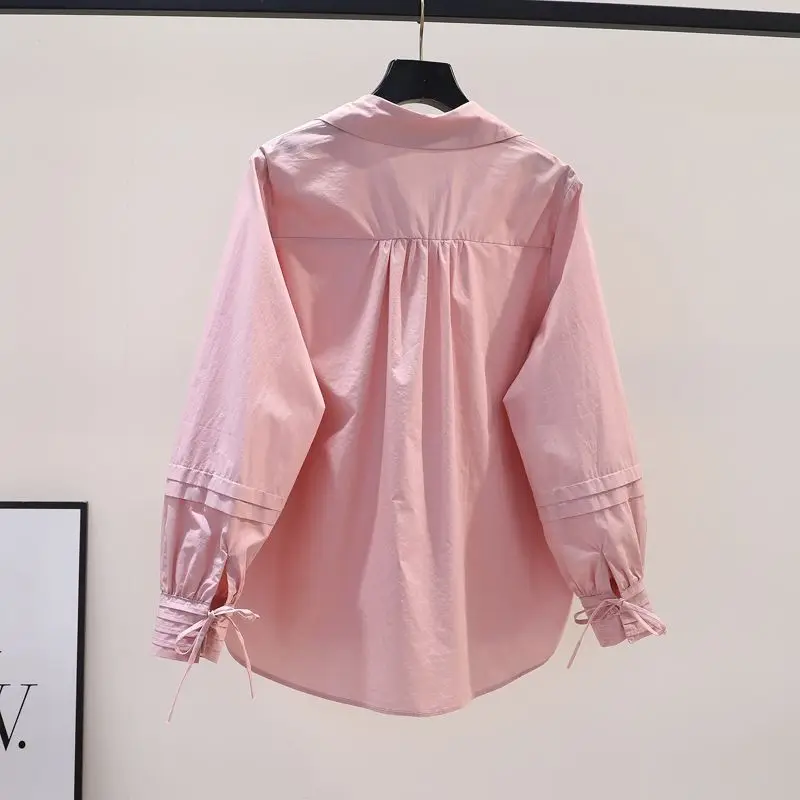 

Design Sense Pleated Lace Up Long Sleeved Cotton Women's Loose Fitting Shirt 2024 Spring/summer Artistic Temperament Top Trend