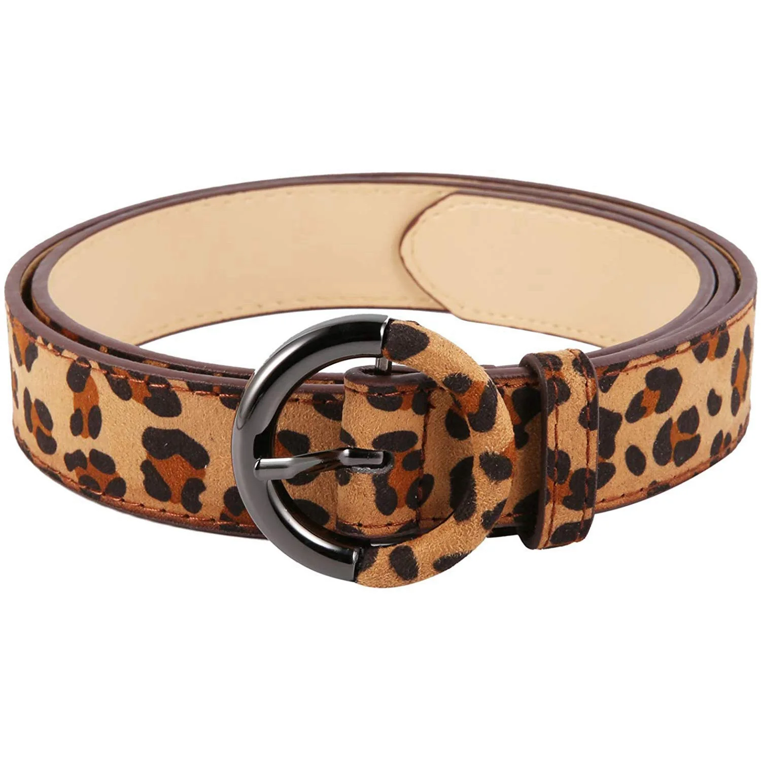 

Ms. Wild Leopard Leather Belt Buckle Decorated Round Pin Belt Fashion Personality