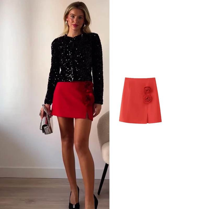 TRAF Red Flower Mini Skirts for Women 2023 High Waist Skirt Women Vintage Slit Party Woman Skirts Streetwear Fashion Women Skirt
TRAF Red Flower Mini Skirts for Women 2023 High Waist Skirt Women Vintage Slit Party Woman Skirts Streetwear Fashion Women Skirt