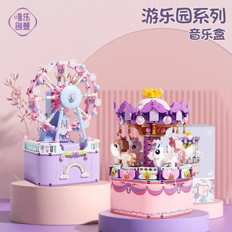 

Music Box Toys, Rotating Carousel Diy Building Block For Girls And Boys 874 Pcs, Stem Construction Christmas For Adult With Box