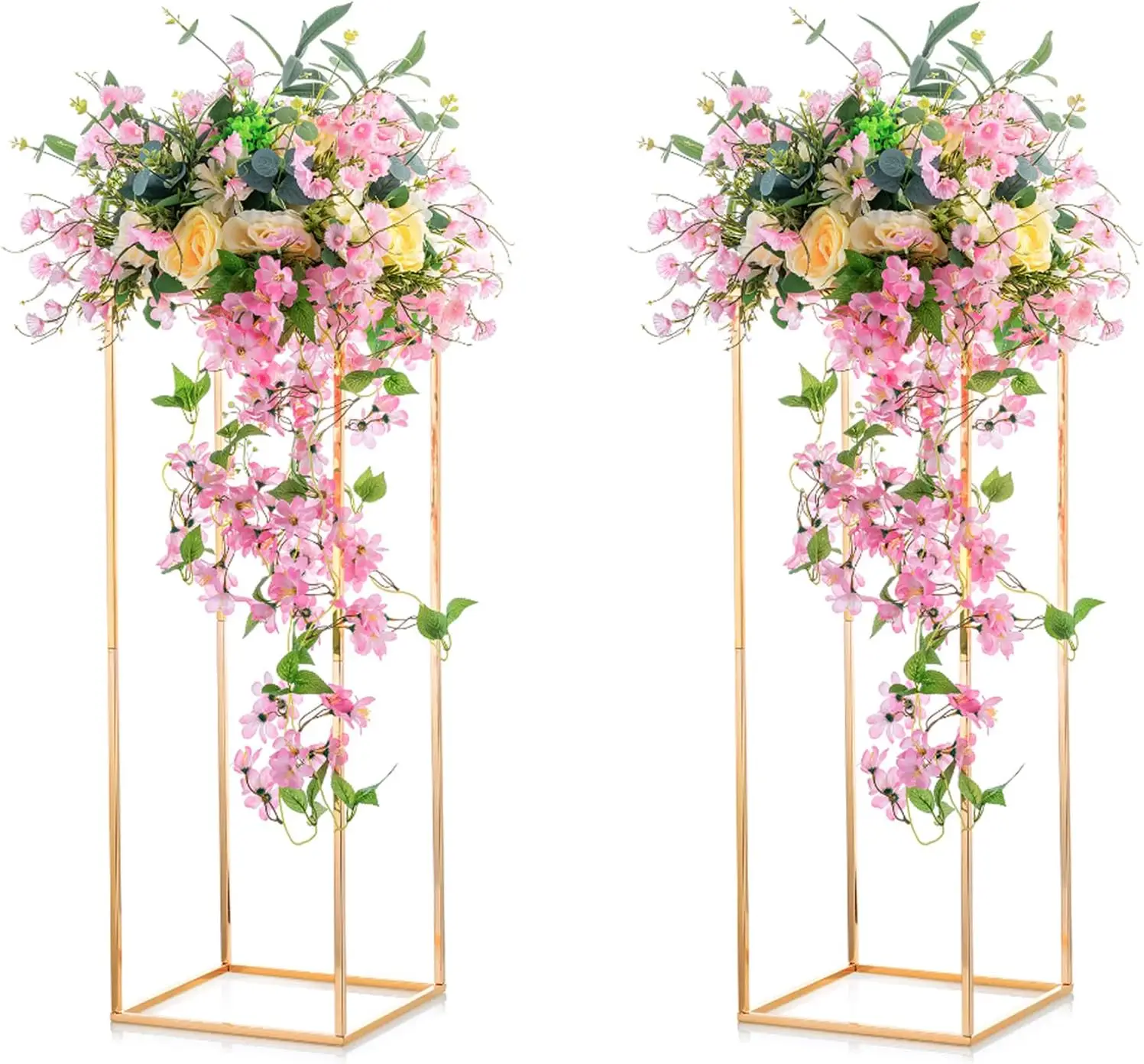 

Nuptio 2 Pcs Metal Flower Floor Vase Column Flower Stand Geometric Centerpieces Vase for Tables,31.5in Tall Gold Flower Holder