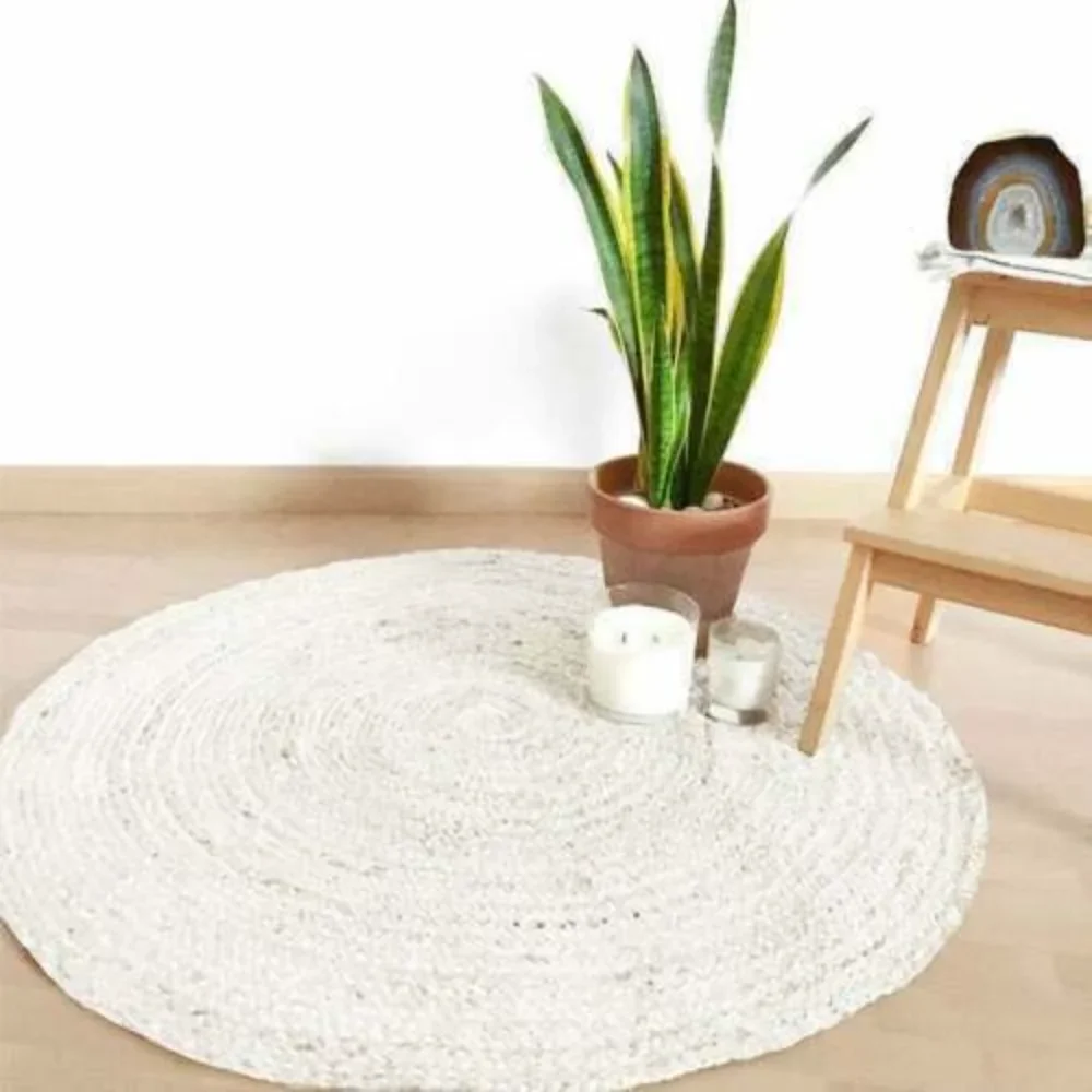 

Jute Rug Round Natural White Carpet Handmade Reversible Braided Carpets for Living Room Hallway Floor Mat Home Bedroom Decor