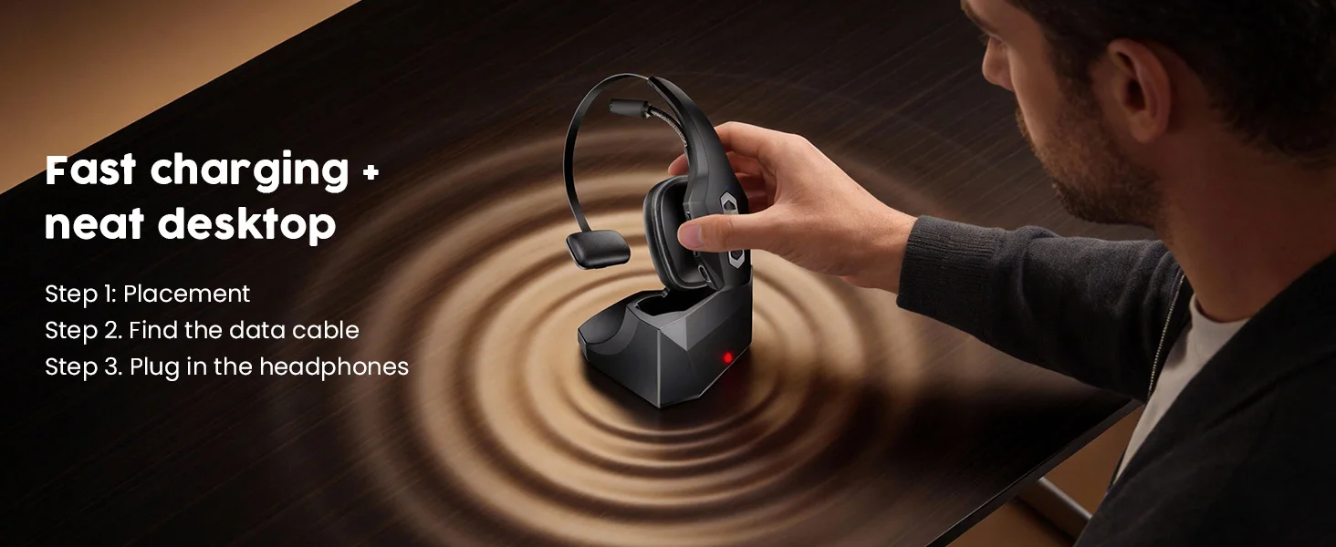 Sb26ad4955b594c7a8405b238bfdc65cch Trucker Bluetooth Headset with Charging Base, Wireless Hands-Free Headset with Noise Canceling Mic & Mute Button, 56Hrs Working
