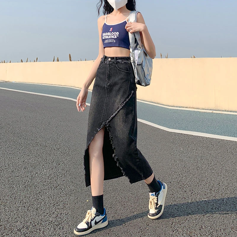 

High-waisted open cowboy bustier female 2024 new fashion thin temperament in the long section package hip long skirt