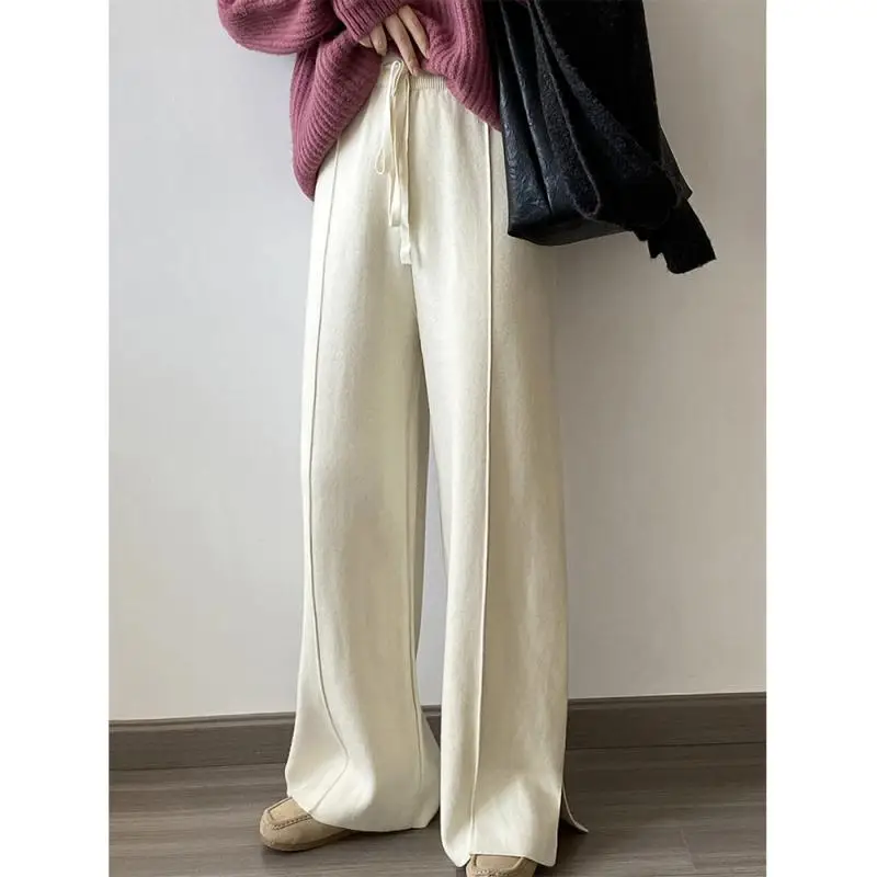 Split High Waisted Knitted Casual Pants for Women 2023 Winter Loose Drawstring Wide Leg Pants Korean Solid Straight Leg Pant
Split High Waisted Knitted Casual Pants for Women 2023 Winter Loose Drawstring Wide Leg Pants Korean Solid Straight Leg Pant
