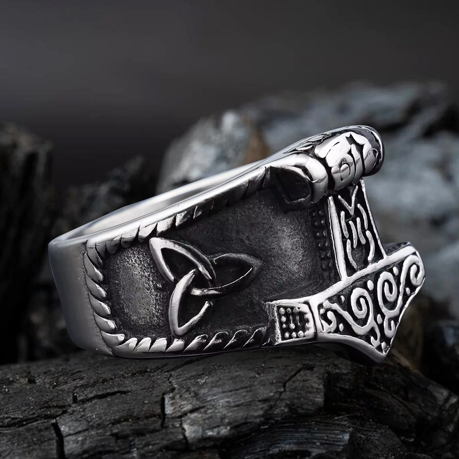 

Men's Punk Thor's Hammer Stainless Steel Jewelry, Personalized Viking Stamp Ring
