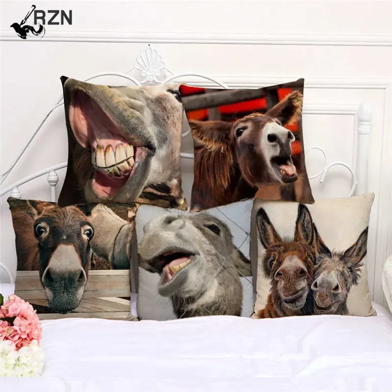 

Throw Pillows Cases Watercolor Donkey Cute Animal Face Cushion Cover 45x45cm Home Living Room Decoration Linen Pillowcover Decor