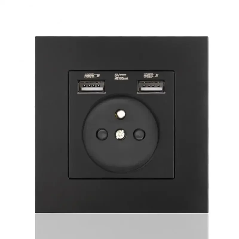 

EU Power Socket ,Socket With Usb Charging Port 2.1A 16A White PC Panel 86mm*86mm Russia Spain Wall Socket