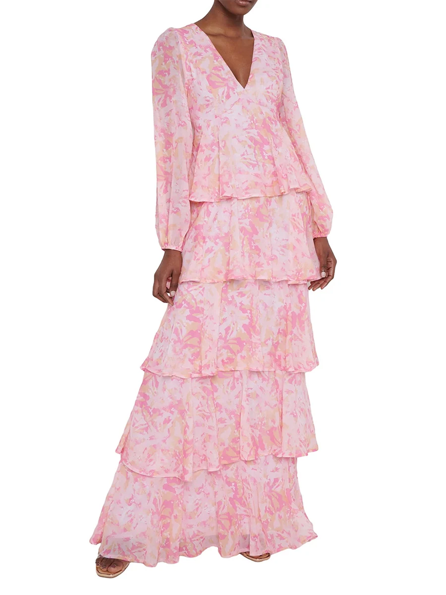Women Long Dress Fairycore Long Sleeve V Neck Tiered Party Dress Elegant Graphic Print Ruched Cake Dress
Women Long Dress Fairycore Long Sleeve V Neck Tiered Party Dress Elegant Graphic Print Ruched Cake Dress