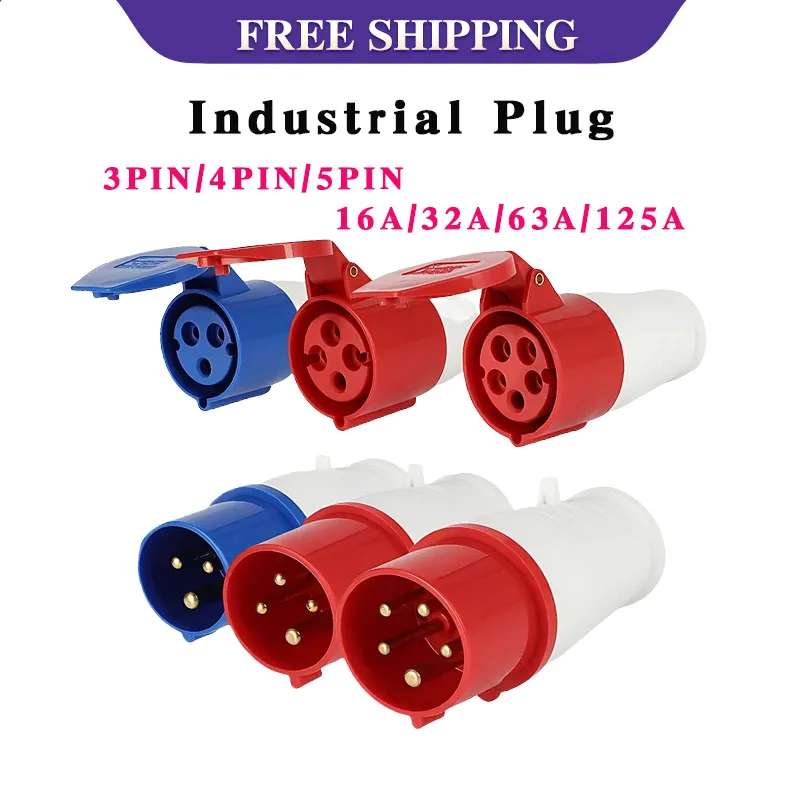 

5/10 PCS Industrial Plug And Socket IP44/IP67 Waterproof, 16A/32A/63A/125A,3P/4P/5P,Surface/Concealed Installation Without Wire