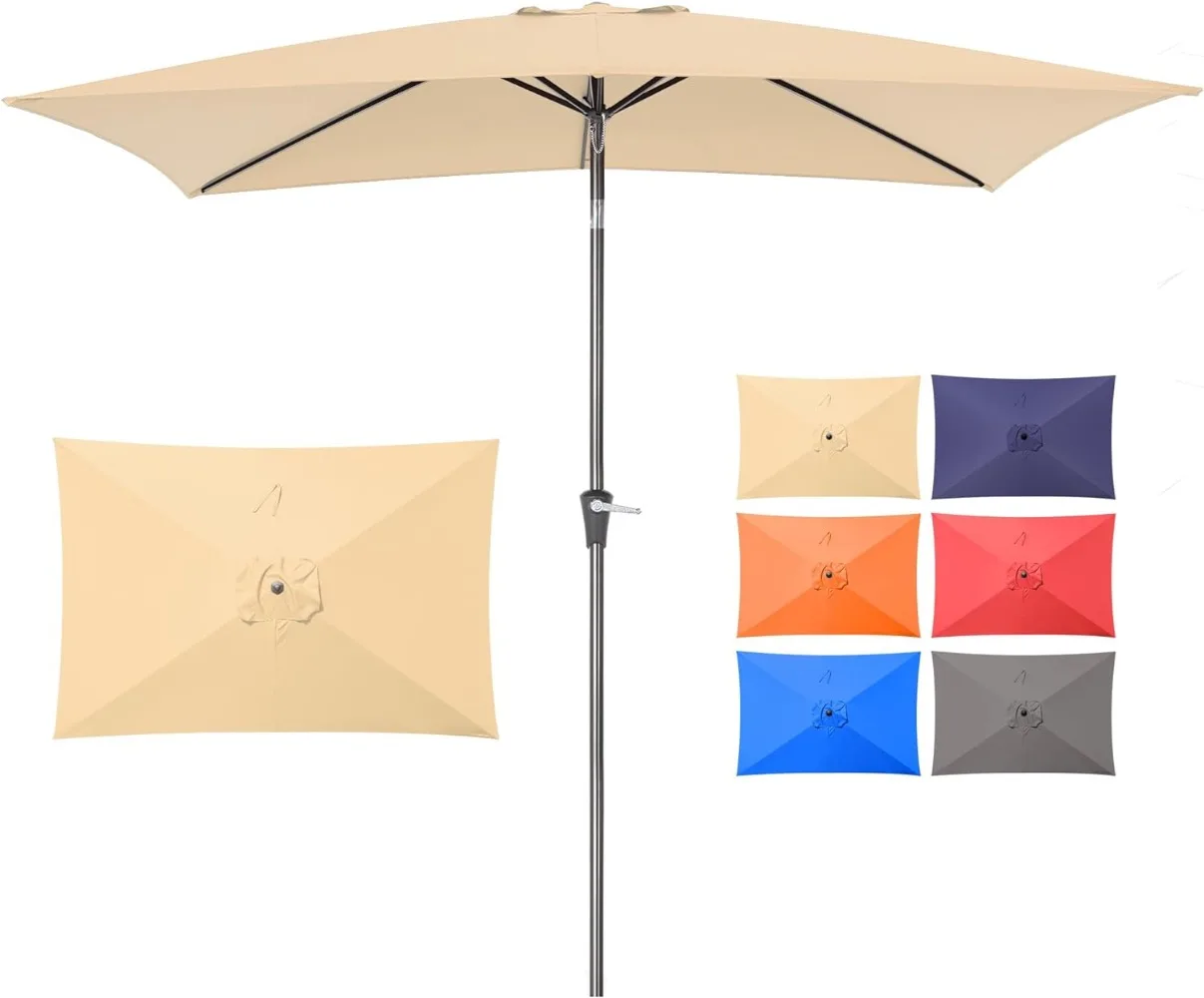 

6.6x10 ft Rectangular Patio Umbrella Outdoor, Patio Table Umbrella w/Push Button Tilt & Crank, Sturdy Market Umbrellas