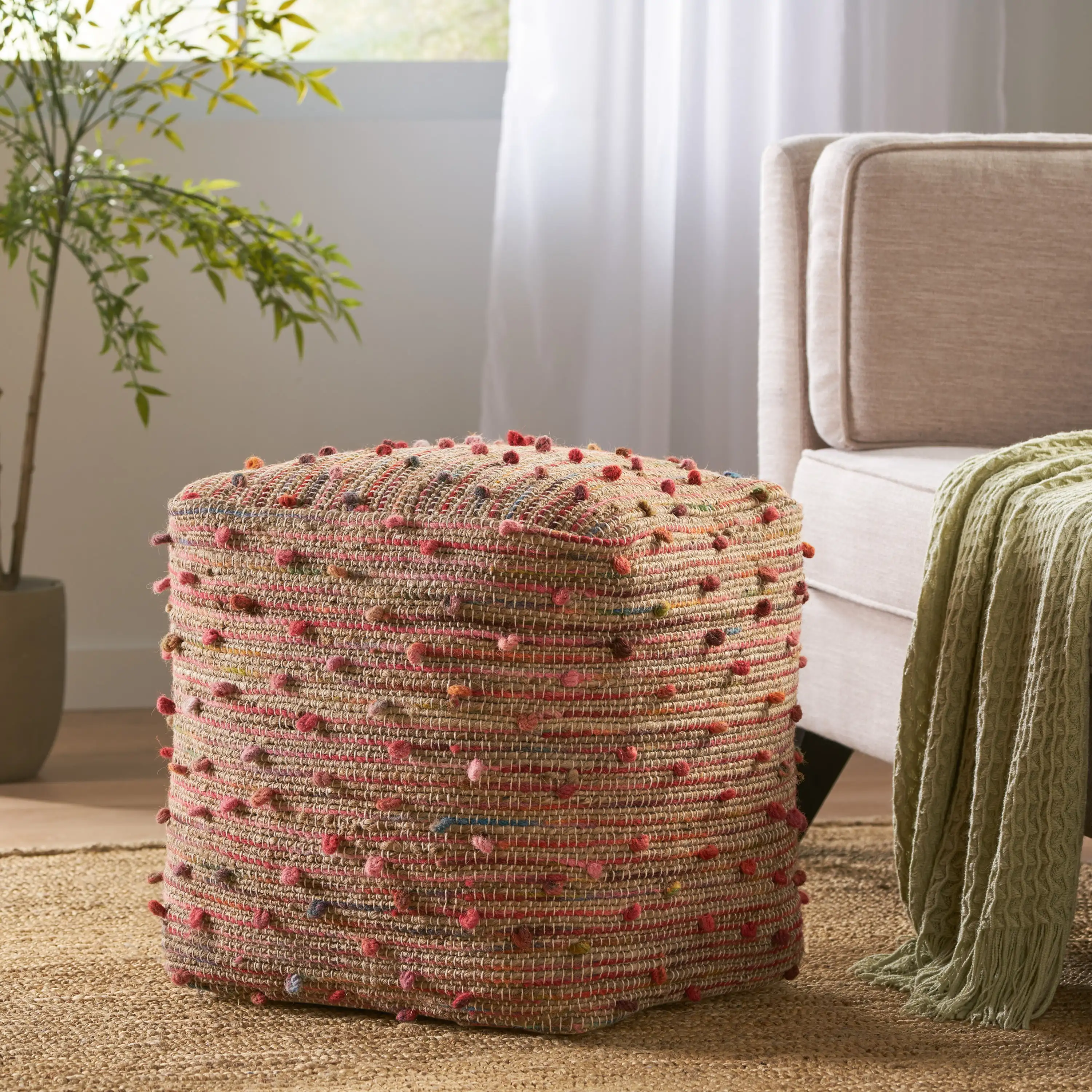 Lightweight durable stretchy removable cover Removable cover with security zipper Jute and Cotton Pouf Multicolor
Lightweight durable stretchy removable cover Removable cover with security zipper Jute and Cotton Pouf Multicolor