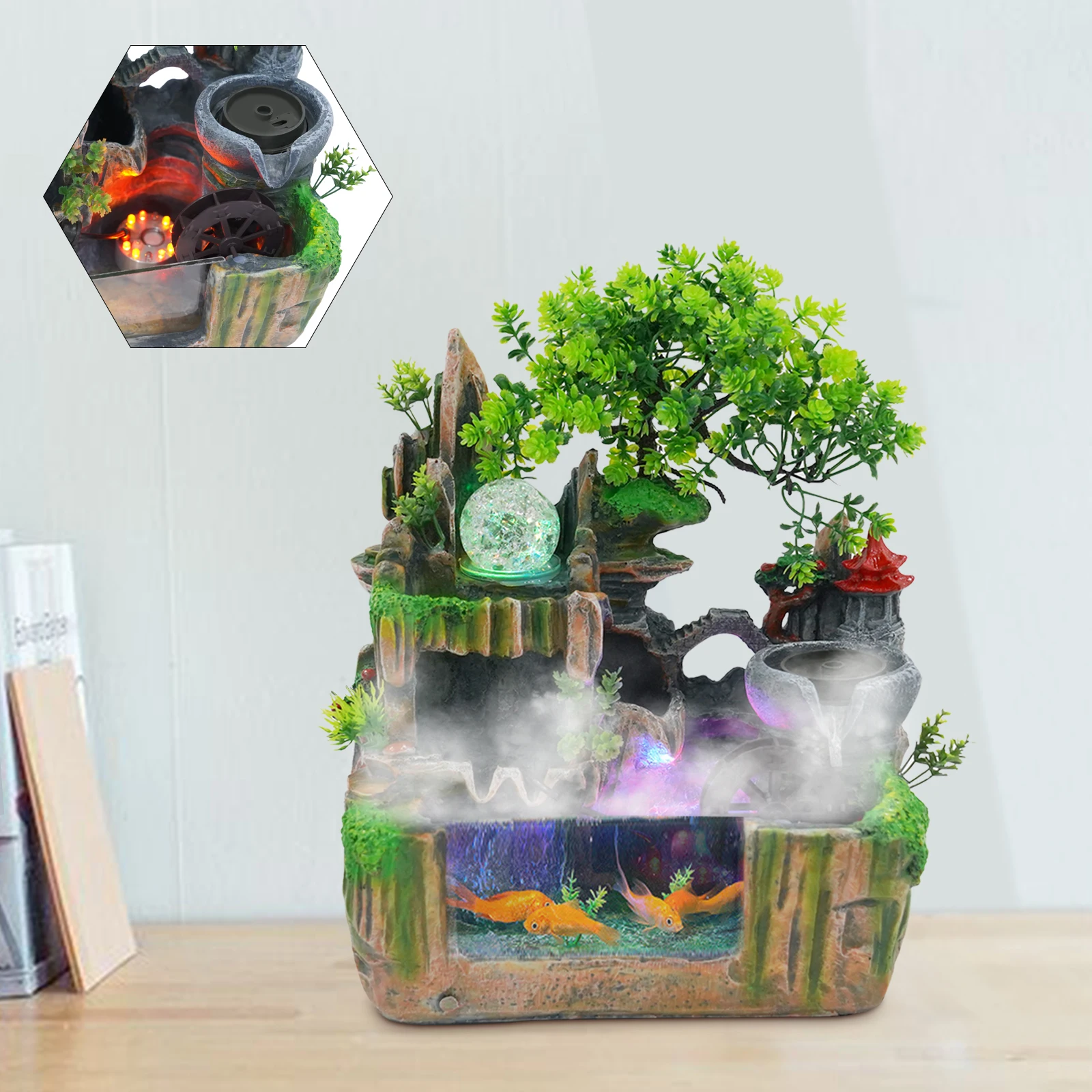 Rockery Fountain Small Rockery Water Fountain Indoor with LED Lamp Atomization Effect Suitable for Office Decoration Rockery Fountain Small Rockery Water Fountain Indoor with LED Lamp Atomization Effect Suitable for Office Decoration