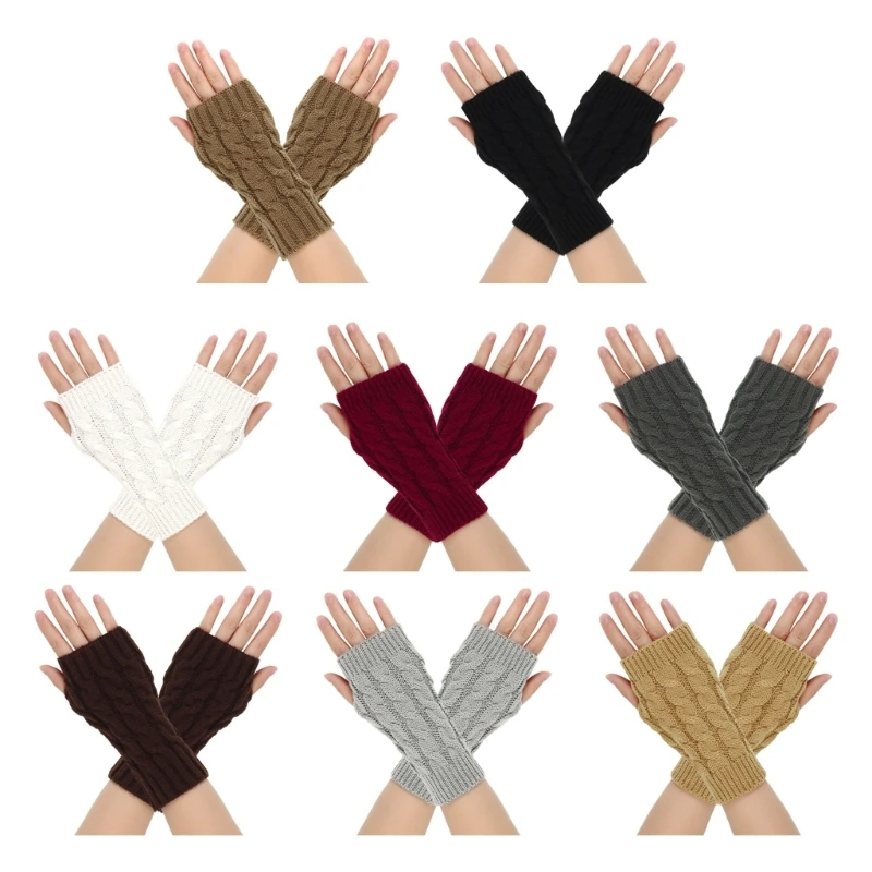 

Solid Color Knitted Gloves Winter Half Finger Mitten Thicken Keep Warm Christmas Wrist Warmer Gloves for Girlfriend 449B