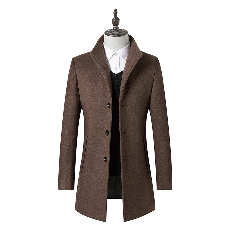 

Brand Winter Wool Men Slim Thick Coat Stand Collar Male Fashion Wool Blend Outwear Jacket Smart Casual Trench Plus Size S-3XL