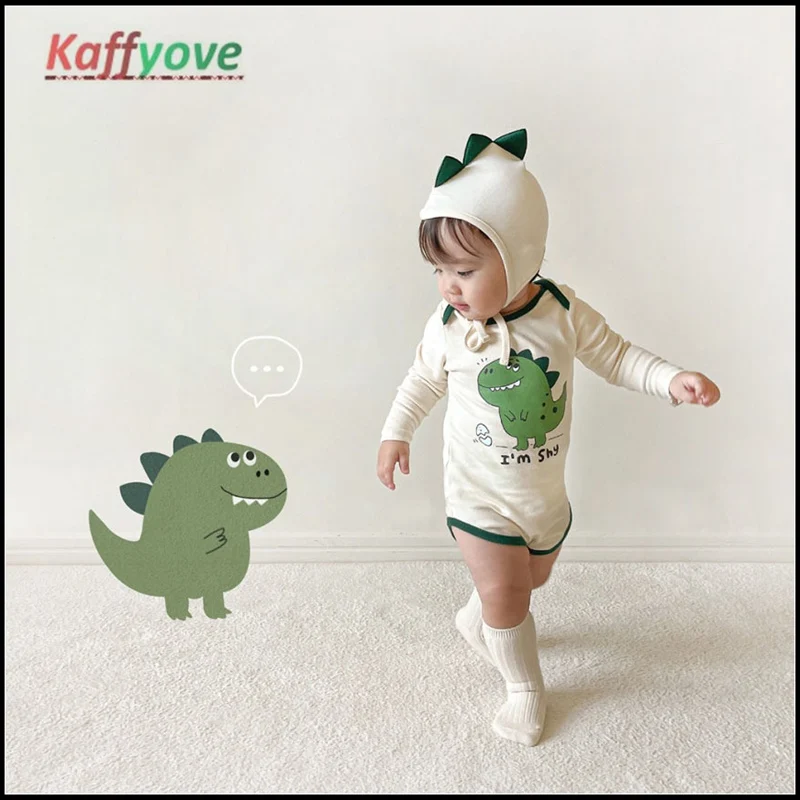 

Kaffyove Baby Spring Summer Romper Dinsour Infantil Boy Girl 100% Cotton Newborn 0-24 Month Toddler Jumpsuit Cap Hooded Outfits