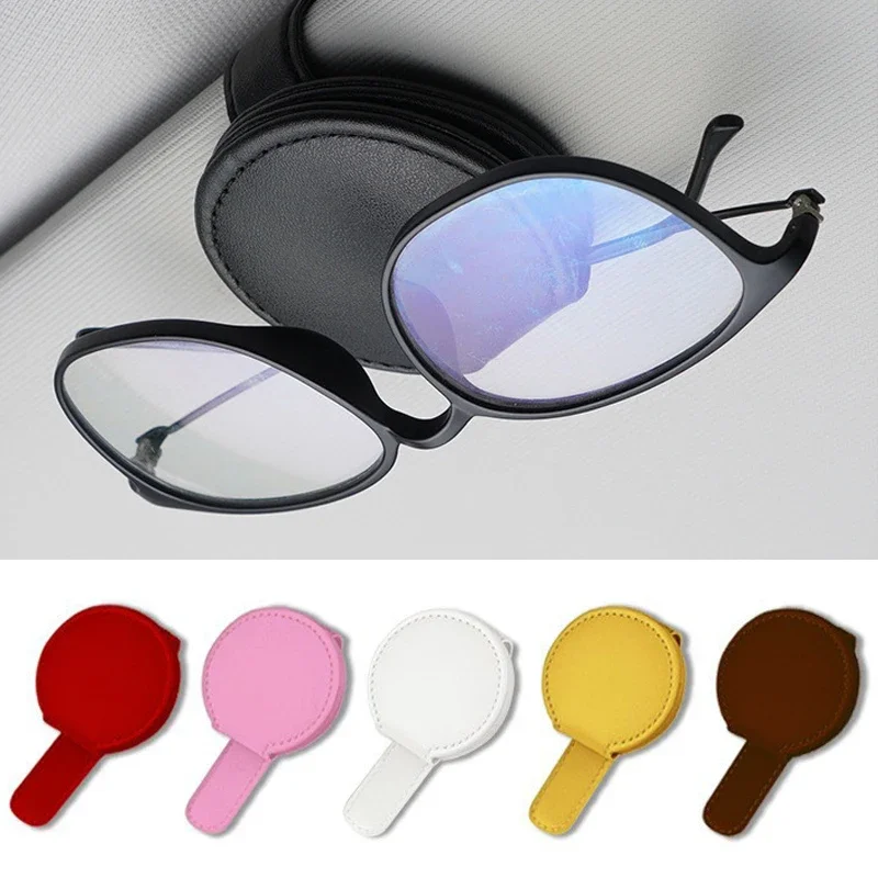 

Leather Car Glasses Clip Sun Visor Multi-function Bill Card Holder Sunglasses Case Installation Safe Magnetic Glasses Clip
