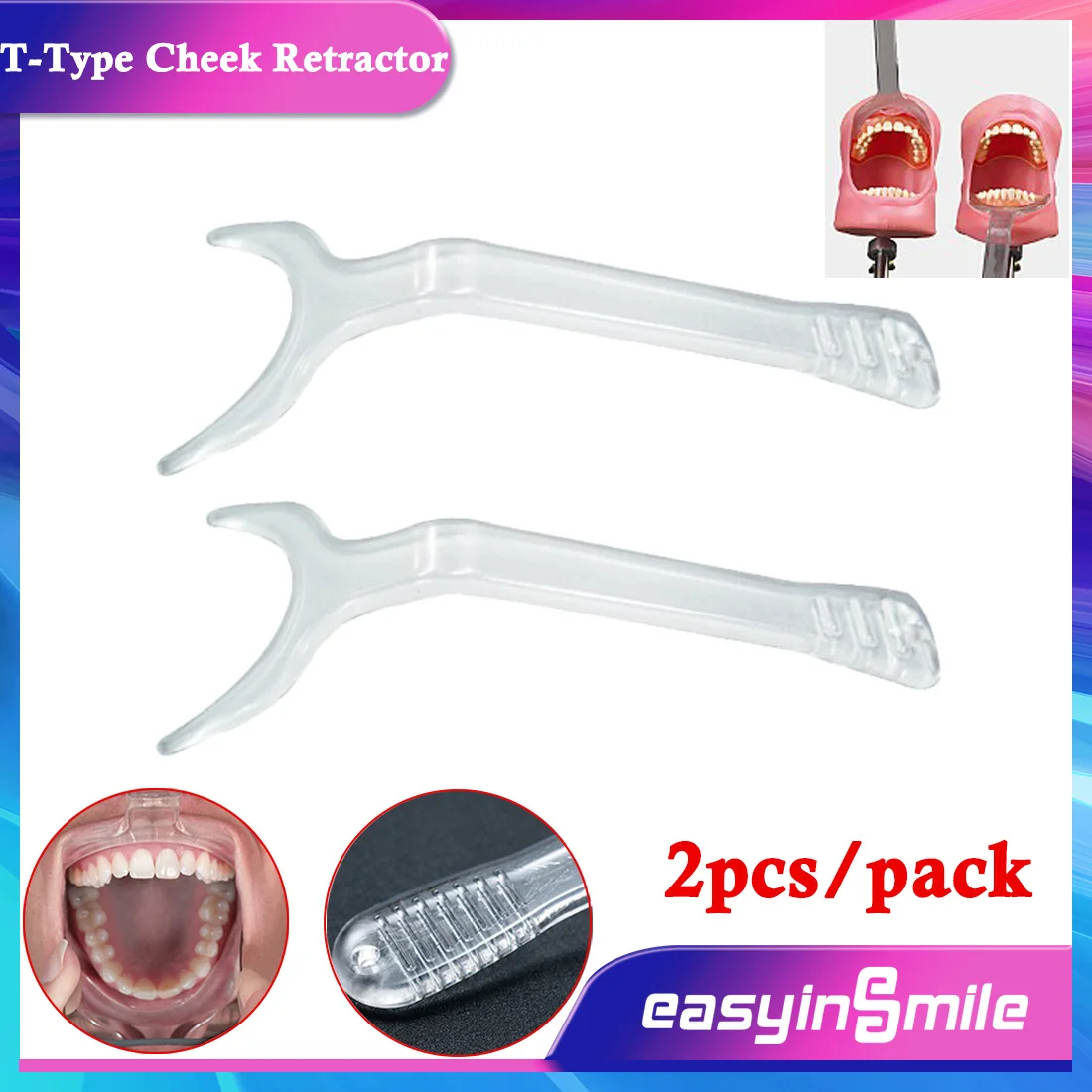 

EASYINSMILE 2Pcs Dental Lab Orthodontic Autoclavable Cheek Retractor Lip Intraoral Photography T-shape Mouth Opener Clear