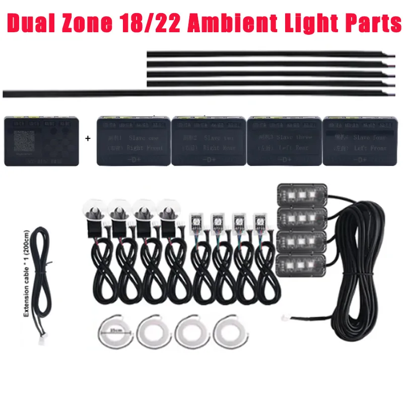 

Dual Zone 18/22 in 1 Ambient Light Parts 64 Colors Main Controller Sub Controller 35/75cm 110cm Light Strip Extension Cord Parts