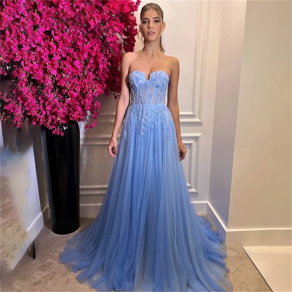 Sky Blue A Line Evening Dresses Appliques Lace Charming Lace Prom Dress Chiffion Party Dresses Custom Size vestidos de noche
Sky Blue A Line Evening Dresses Appliques Lace Charming Lace Prom Dress Chiffion Party Dresses Custom Size vestidos de noche