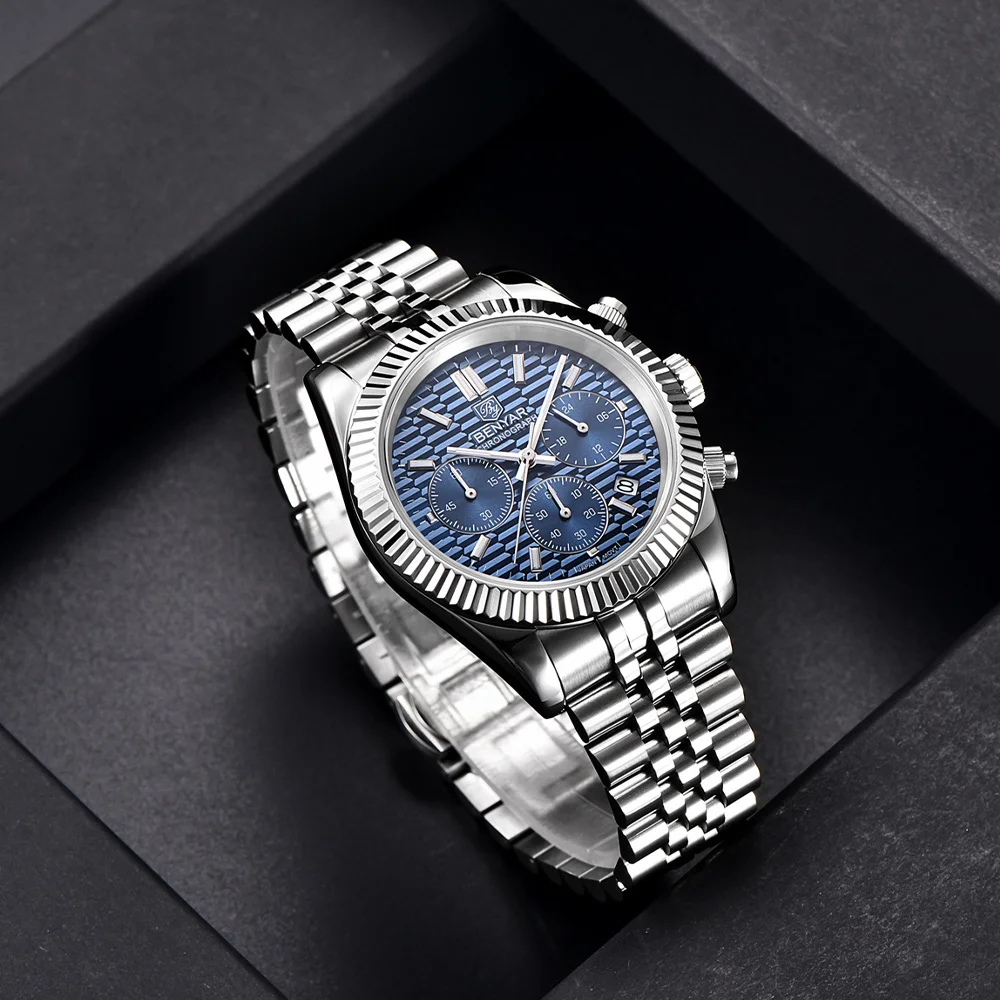 

BENYAR New Luxury Watch For Men Sapphire Glass Stainless Steel Chronograph 100M Waterproof Men Quartz Wristwatch Reloj Hombre
