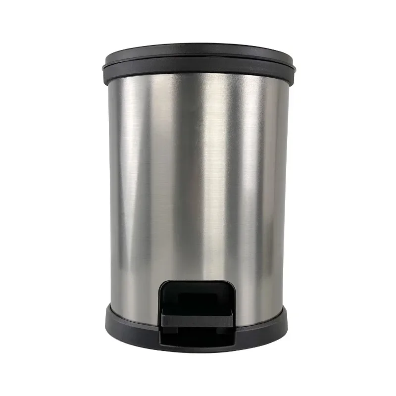 

Mainstays 1.5 Gallon Trash Can. Plastic Round Step Bathroom Trash Can, Silver Kitchen Trash Cans