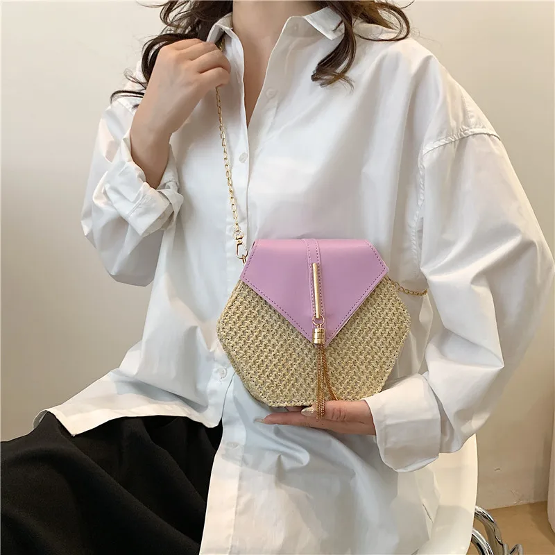 Hexagon Straw & Leather Handbag - Bohemian Woven Beach Shoulder Bag 9 Sb28a78f4626043b0b40a31ed730fde2eE