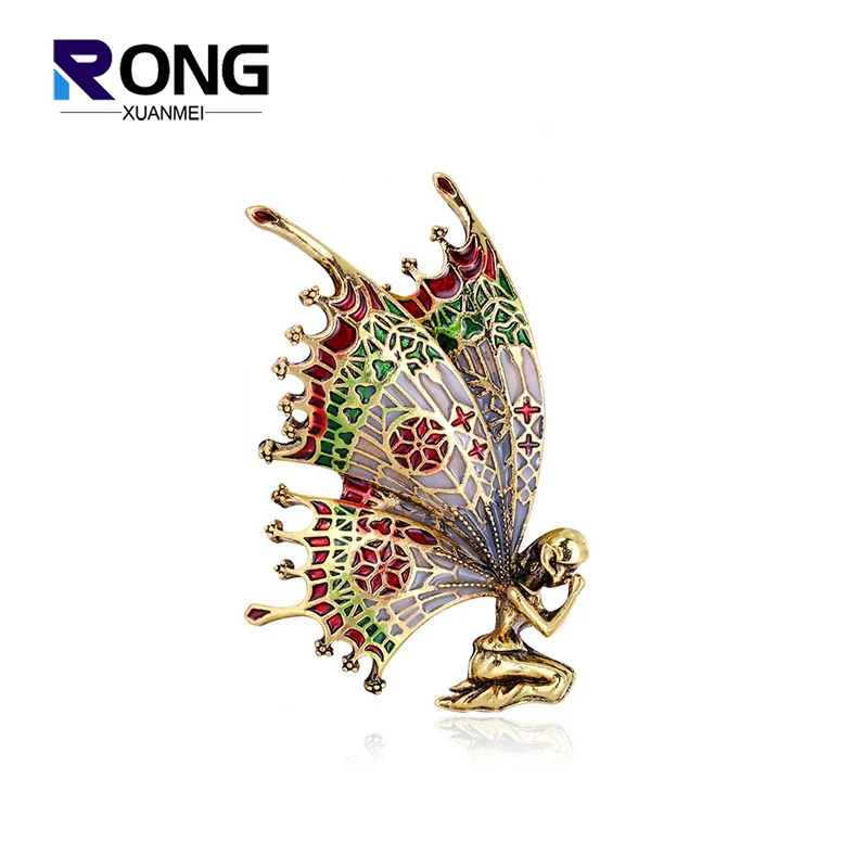 

Fashion Vintage Angel Prayer Brooches For Women Luxury Enamel Butterfly Brooch Pin Ladies Metal Breastpin Retro Corsage