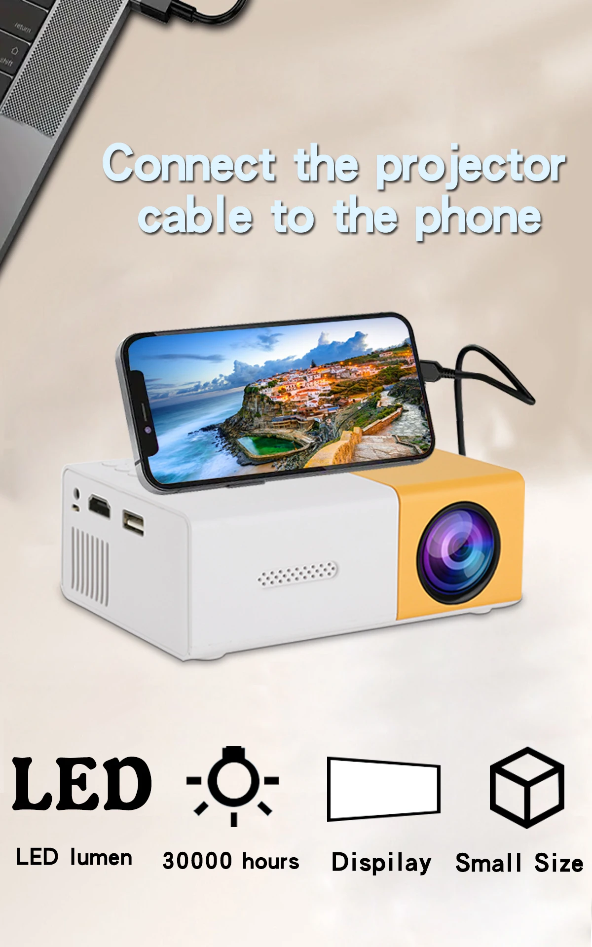 

Внешний аккумулятор проектора YG300 может быть подключен к мобильным телефонам, компьютерам, большим экранам, домашним кинотеатрам