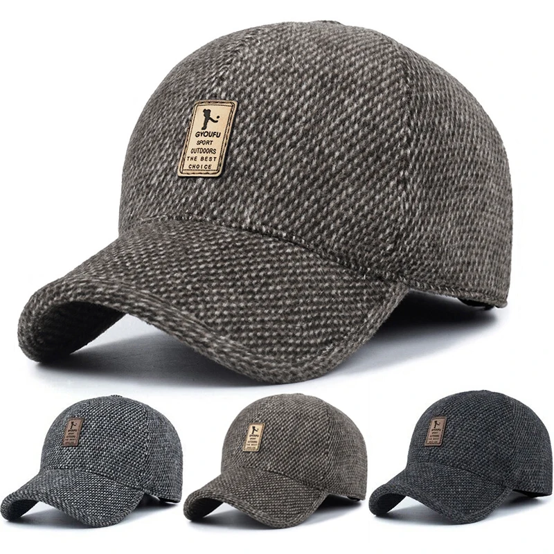 

Мужская Повседневная Бейсболка, винтажные вязаные шерстяные кепки с козырьком, зимняя утепленная шапка с ушами, уличные ветрозащитные спортивные бейсболки