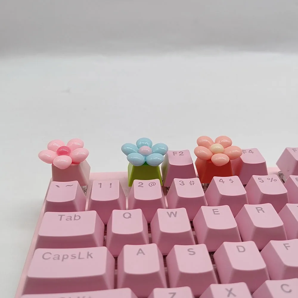 

Cute Flower RGB Backlit Resin Keycaps for MX Cross Axis Mechanical Gaming Keyboards Cartoon Lovely Pink Purple ESC R4 Keycap