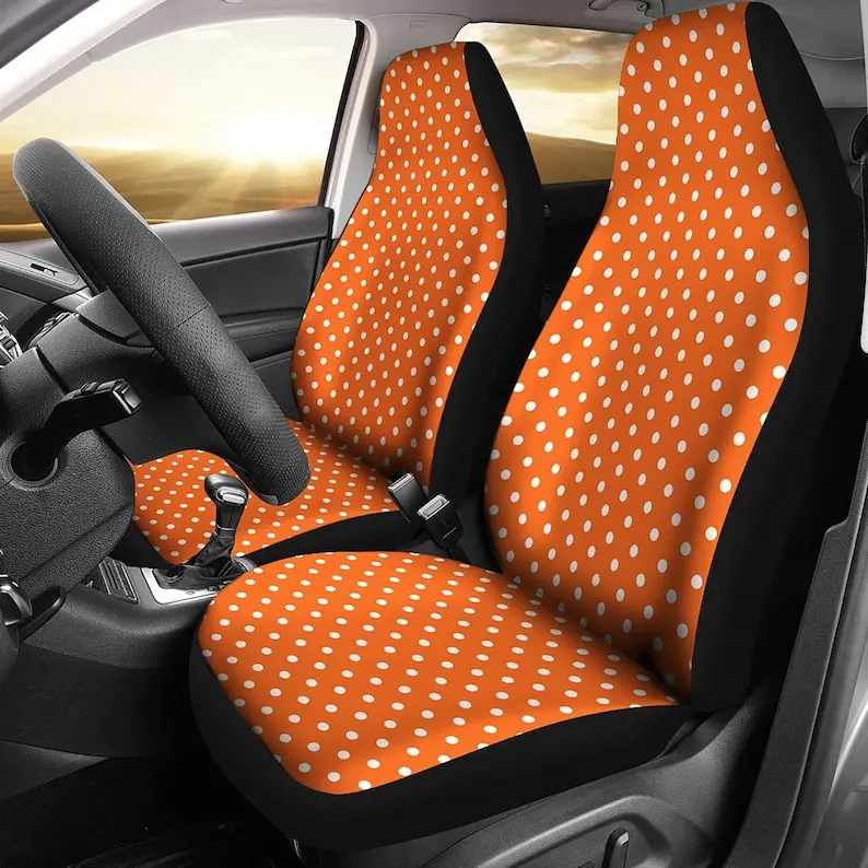 Orange Car Seat Covers Set In White Polkadot Pattern Universal Seat Protectors Set of 2
Orange Car Seat Covers Set In White Polkadot Pattern Universal Seat Protectors Set of 2